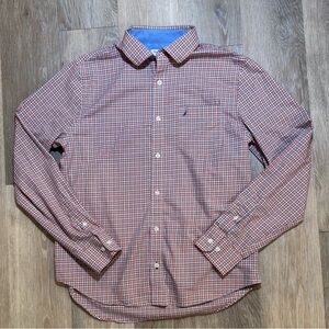 Nautica Red and Blue Plaid Long-Sleeve Button-Down Shirt